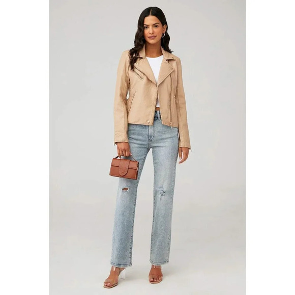 BLANK NYC Faux Leather Moto Jacket in Natural Light Small Womens Vegan Coat - Picture 16 of 16